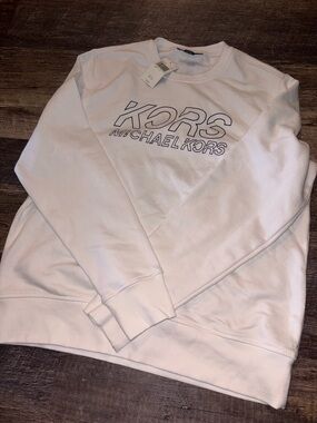 Michael Kors White Crewneck Sweatshirt with Logo Outline